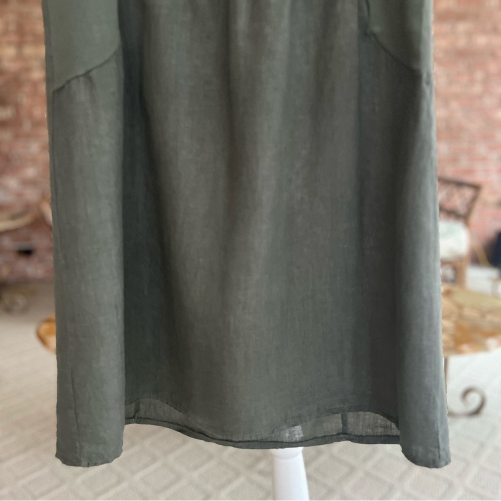 Lina Tomei Italy Dress Green Linen Rhinestone Beaded Neck Sheath Mini S Chic - Picture 12 of 13